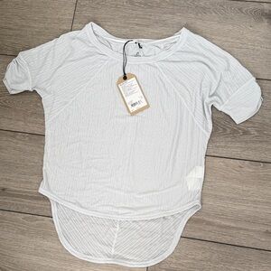 Prana Light Gray Mesh Short Sleeve Women's Tee Helani Top